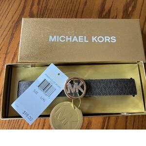 Michael Kors Brown Belt with MK Rhinestone initials on Buckle, Women's L-XL  NWT